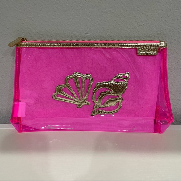 NWOT! Lilly Pulitzer PVC Jelly Pouch in Havana Pink with Gold Shell Accents - Picture 3 of 5